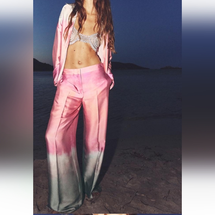Zara Tie Dye Satin High Waist Women's Pants